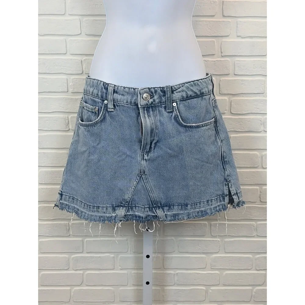 Paige Denim Mini Skirt Light Wash Frayed Hem Size 25